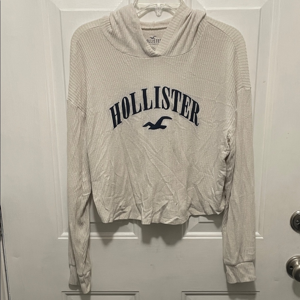Hollister Women's Off-White long sleeve with Navy Logo